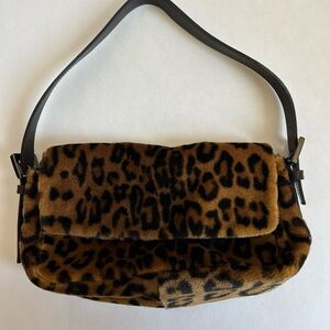 Vintage Leopard Print Faux Fur Shoulder Bag